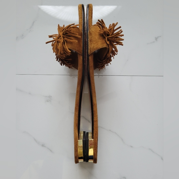 Aquazzura Italy Wild Thing Suede Flats Luxury Slide Sandals Brown EU 37 - Picture 15 of 17